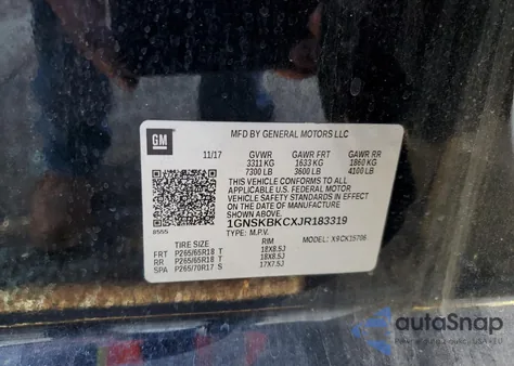 2018 Chevrolet Tahoe K1500 Lt z USA, uszkodzony, nr VIN 1GNSKBKCXJR183319